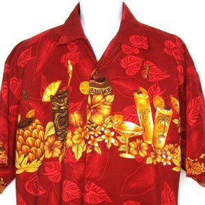 Grand Casino Hawaiian Tiki Camp Shirt Men's XL Red Paradise Margaritas
